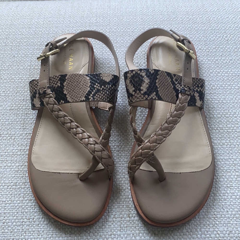 Cole Haan Grand Series, snake print/tan Sandals. Size 5 1/2